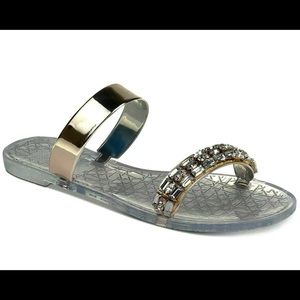 Badgley Mischka Bejeweled Flat Gold Jelly Sandal